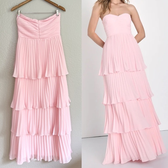 Seriously Sensational Light Pink Strapless Tiered Maxi Dress - Picture 1 of 9